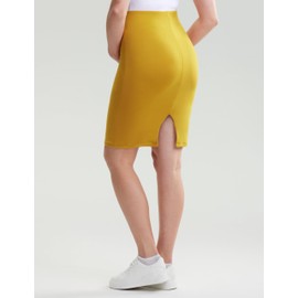 POSHDIVAH Women's Maternity Skirt Over The Belly Midi High Waisted Solid Stretchy Pregnancy Pencil Skirt, Short - Ginger, X-Large