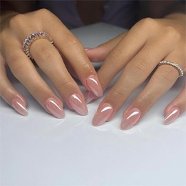 EternalClassic Nude Solid Press on Nails Almond Glossy Fake Nails with Glue Short Almond Press on Nails Medium Full Cover False Nail Acrylic Nails Press ons for Women
