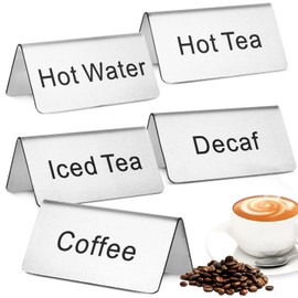 GLEAVI 5pcs Stainless Steel Table Tent Sign: Coffee Table Signs Tea Signs - 3.14X1.41X1.41in for Party Buffet Restaurant Banquet Wedding