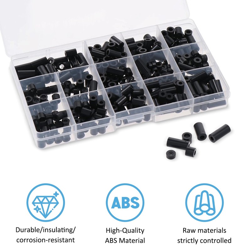 Forbabe Pack of 110 Round Spacers M5 M6, Black ABS