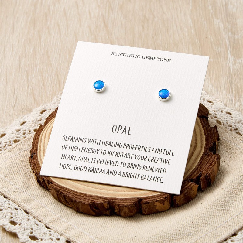 Philip Jones Synthetic Blue Opal Stud Earrings with Quote Card