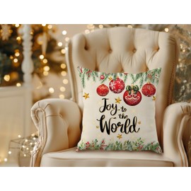 Christian Christmas Pillow Covers 18x18, Religious Christmas Decor, Joy to The World Bible Verse Xmas Bell Decorative Throw Pillow Covers for Couch Sofa Bedroom Living Room Home
