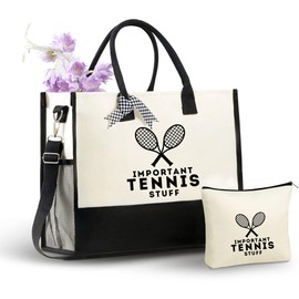 InnoBeta Tennis Gifts for Women Canvas Tote Bag, Important Tennis Stuff Bag with Top Zipper Closure and Shoulder Strap for Tennis Lovers, Coaches for Birthday, Christmas