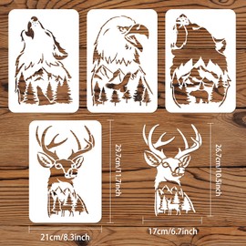 FINGERINSPIRE Forest Animal Stencils Set of 4 11.7" x 8.3" Wolf Drawing Stencils Eagle Stencil for Painting Bear Drawing Stencil DIY Drawing Template Reusable Decor Animal Stencil