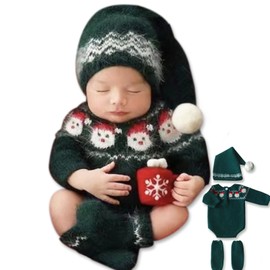 ForBaysy Newborn Photoshoot Outfits Christmas Newborn Santa Outfit Newborn Boys Girls Photo Costume jumpsuit With Xmas Hat