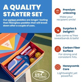 Nettie Pickleball Co - Pickleball Paddle Set of 2 | Double Pack | Lightweight Carbon Fiber Honeycomb Core | Includes 2 Pickleball Balls & 2 Sweatbands | Premium Material (Pendleton and Pendleton)