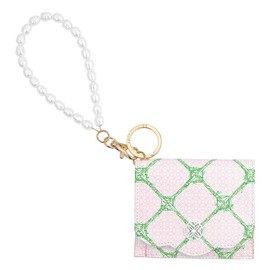 Lilly Pulitzer Snap ID Card Case, Cute Keychain Wallet, Slim Credit Card Holder with Pearl Wristlet Strap, Butterfly Trellis