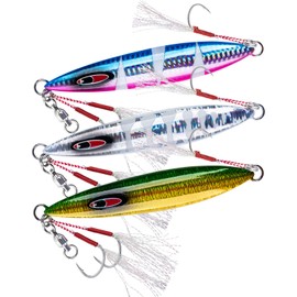 Goture Slow Pitch Jigs, Glow Flat Fall Jig Fishing Lure with Double Assist Hooks and Swivel, Fishing Jigs Saltwater 40g-250g Deep Sea Fishing Jigging Lures for Tuna,Dogtooth Tuna, Yellowtail,Kingfish