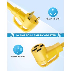 Kohree 30 Amp to 50 Amp RV Plug Adapter 18", Heavy Duty RV Dogbone Electrical Adapter 30A Male to 50A Female Power Cord with Grip Handle, 125V/3750W