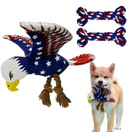 3 pcs Independence Day Pet Squeaky Toys, Dog Squeaky Toys 4th of July Puppy Dog Toy Independence Day Pet Plush Bald Eagle Toy with Crumpled Paper Squeaky Dog Interactive Toy for Small Medium Dogs.