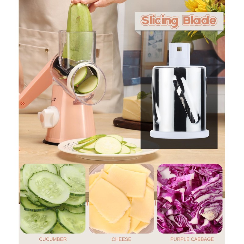 Ourokhome Rotary Cheese Grater Hand Crank, Kitchen Shredder Speed Mandolin