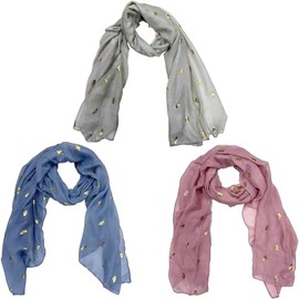 Zac's Alter Ego Set of 3 Ladies Lightweight Gold Foil Bee Print Scarves