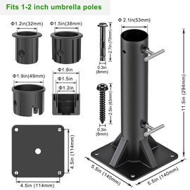 Dolibest Heavy Duty Deck Mount Umbrella Holder with Plastic Sleeve, Fully Welded Steel Patio Umbrella Base up to 2'' Poles, Outdoor Umbrella Stand for Patio Table, Balcony, Decks, Docks (Enhanced)