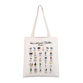 AKTAP HIMYM Alphabet Tote Bag HIMYM Barney Fans Gift Blue French Horn with Yellow Umbrella TV Series Inspired Retro Shoulder (Himym Alphabet Tb)