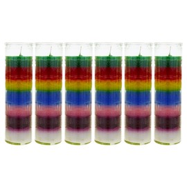 Mega Candles 6 pcs Unscented 7 Color Glass Prayer Devotional Candle, Hand Poured Wax Candles 2 Inch x 8 Inch, Great for Sanctuary, Vigils, Casting Chimes, Rituals, Spells, Wiccan & More