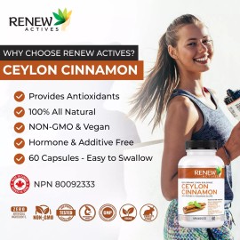 Renew Actives Organic Ceylon Cinnamon 1200mg Dietary Supplement - 60 Capsules