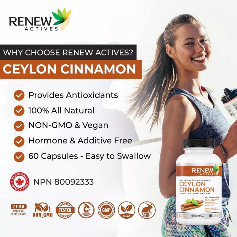 Renew Actives Organic Ceylon Cinnamon 1200mg Dietary Supplement - 60