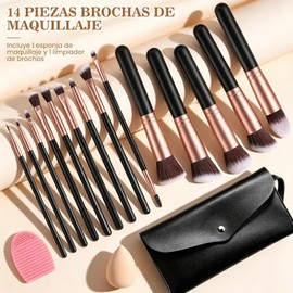Salandens 16 Piezas Brochas de Maquillaje con Estuche, Kit de Brochas Sintéticas Prémium para Sombras de Ojos, Aplicador de Rubor y Maquillaje en Polvo, Oro Rosa y Negro