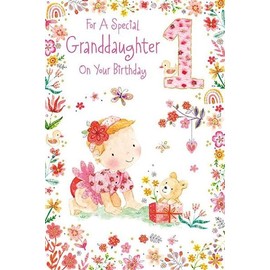 Paper Rose Special Granddaughter 1st Birthday Card - Age 1 - Baby Girl and Teddy Bear with Foil Details - Eco-Friendly and Recyclable