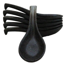 Ebros Gift Pack of 6 Charcoal Grey Tone Hakumu Ceramic Asian Soup Spoons With Hook 5.75"L