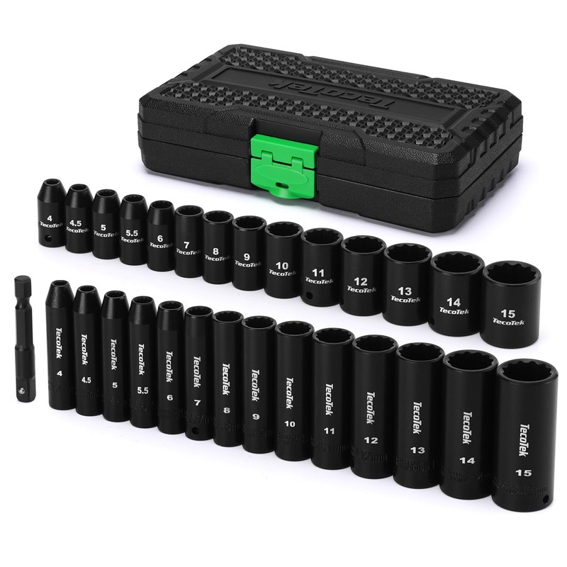 TecoTek 29 Pieces 1/4-Inch Drive Shallow and Deep 12-Point Impact