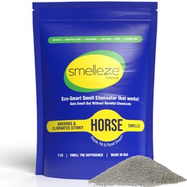 SMELLEZE Natural Horse Stall Refresher & Odor Eliminator: 2 lb. Granules. Rids Urine & Stool Smell. Keeps Stall Drier. Unscented & Safe