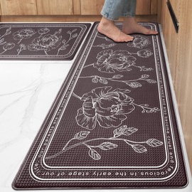 ROTTOGOON Kitchen Floor Mat Set of 2, Cushioned Anti Fatigue Kitchen Mat 17"x59"+17"x29", Non-Slip Waterproof Kitchen Rug, Premium PVC Comfort Kitchen Mats and Rugs for Kitchen, Office, Home, Laundry
