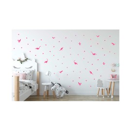 StickerDeen | Dinosaurs Vinyl Decal Wall Sticker Mural - Kids Children Boys Girls Teenager Teens Bedroom, Room Ideas Home Decor (Pack of 65) (Baby Pink)