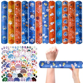 QZYCMHOO 74PCS Dog Paw Favor 50PCS Dog Paw Party Stickers&24PCS Slap Bracelets Paw Birthday Supplies Team Gift Filler