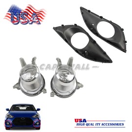Cahuczlhoz 1 Pair Fog Lamp W/Bezel Kit LH+RH For 13-16 Hyundai Veloster Turbo 865232V500