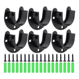 6 Pcs Closet Rod Brackets, U Shape Shower Rod Holder Heavy Duty White Closet Rod and Support Heavy Duty Stainless Steel Curtain Rod Holde 1 Inch Closet Pole Holder（Black）