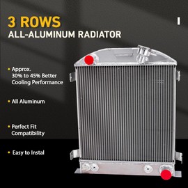 PUNDIMO 3 Rows Aluminum Radiator Fits for 1930-1932 Ford High Boy Hot Rod Chopped Chevy V8
