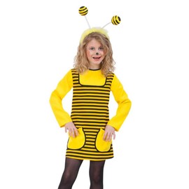 KarnevalsTeufel Children's Costume Set Bee 2-Piece Dress in Black/Yellow and Headband with Wabbles Honey Bee (116)