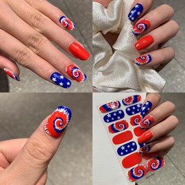 8Sheets Independence Day Semi Cured Gel Nail Strips 4th of July Nail Polish Stickers Designs Star Patriotic American Flag Full Wrap Nail Polish Decals Decoration for Women DIY Acrylic Nails