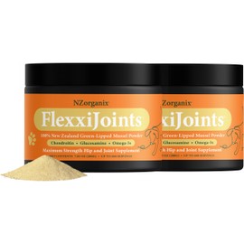 KiwiOrganix NZorganix FlexxiJoints 100% New Zealand Green-Lipped Mussel Powder, Hip & Joint Support Formula for Dogs & Cats, with Glucosamine, Chondroitin 400g (1200 Servings) 2-Pack