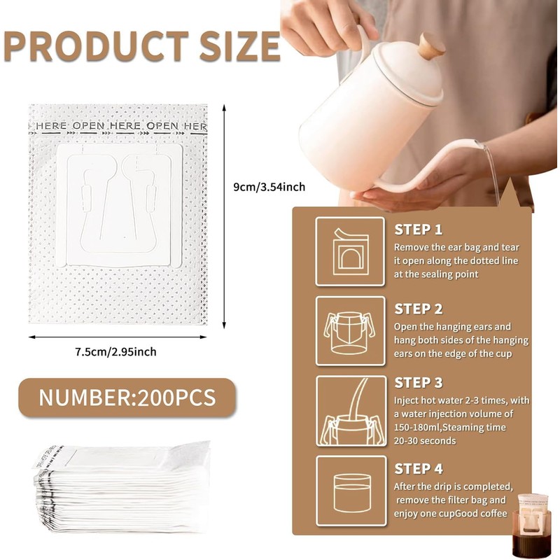 Drip Coffee Bag 200 Pieces with Hanging Ear Coffee Filter