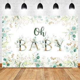 Avezano Greenery Backdrop for Baby Shower Decoration Gold Eucalyptus Photography Background Greenery Leaves Gender Neutral Baby Shower Birthday Party Banner (7x5ft)