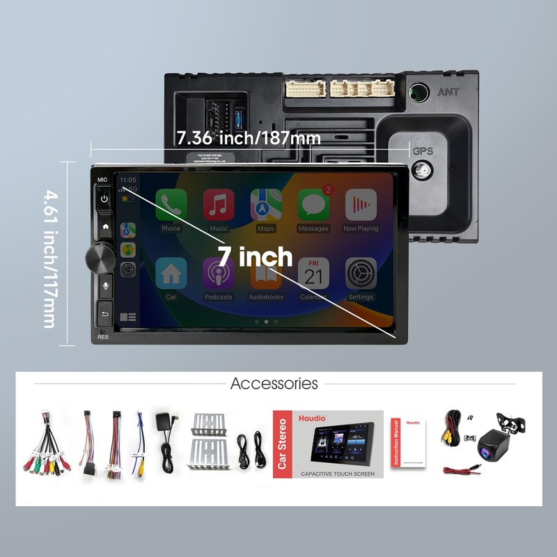 Haudio 7" Wireless Apple CarPlay & Android Auto Double Din