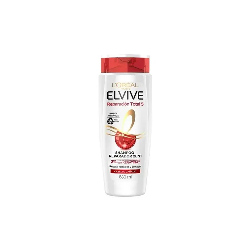 Shampoo 2 en 1 L'Oréal Elvive reparación total 5 cabello
