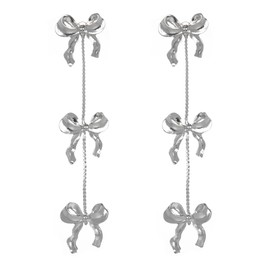 Fashion Bow Earrings for Women Trendy Ribbon Drop Dangle Earrings Statement Jewelry, Gold/Silver Silver