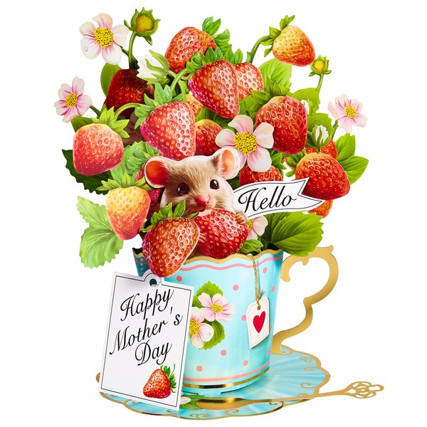 Airpark Mothers Day Card, Paper Pop Up Cards, Strawberry Flower