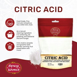 Citric Acid 2 LB Bag - 100% Pure, Food Grade & Non-GMO - Citric Acid Powder for Cleaning, Bath Bombs, Preserving - Fine Granular by Spicy World
