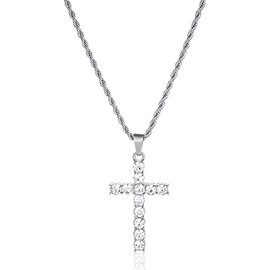 Iced out Cross Necklace for Women Men Silver Hip Hop Cross Necklace Accessories Rhinestone Cross Pendant Choker Necklaces Gifts for Kids Girls Boys Fashion Accessorie for Christian Religious