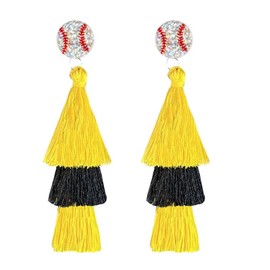 Yellow Black Game Day Tassel Drop Earrings Sport Baseball Layered Tassel Earrings Softball Fun Team Color Supports Fan Jewelry Gift