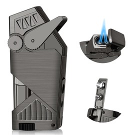 Kantion Torch Lighter Double Jet Flame, Refillable Butane Torch Lighter Windproof Lighter with Punch for Men Women with Gift Box(Nickel Black, Without Gas)