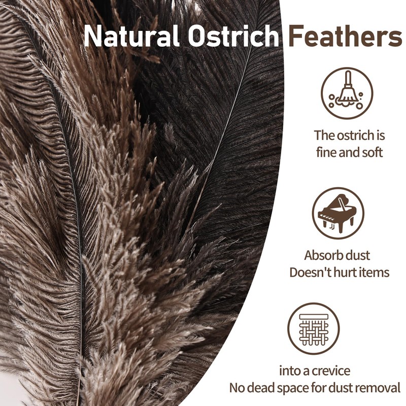 Ostrich Feather Duster 16.5-47Inch Reusable Fluffy Natural Detachable Ostrich Feather