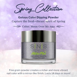 SNS Nail Dip Powder, Gelous Color Dipping Powder - Moon Over My Amy (Metallics/Silver, Shimmer) - Long-Lasting Dip Nail Color Lasts 14 Days - Low-Odor & No UV Lamp Required - 1 OZ