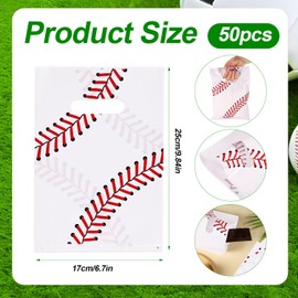 BOXOB 50pcs Baseball Party Favor Bags, PE Baseball Gift Bags Sport Themed Snack Goody Candy Storage for Birthday Presents Packing Party Decorations Supplies for Kid Adults