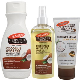 Palmers Coconut Oil Foot Scrub Bundle - Body Oil 150ml, Body Lotion 250ml, and Foot Scrub Cream 60g - Coconut Hydrate and Moisturizing Skin Care Set