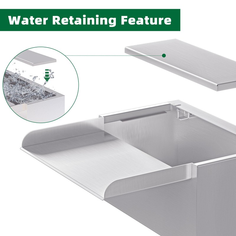 Waterfall Pool Fountain LONGRUNNEW 304 Stainless Steel 9.06" Rectangular Waterfall